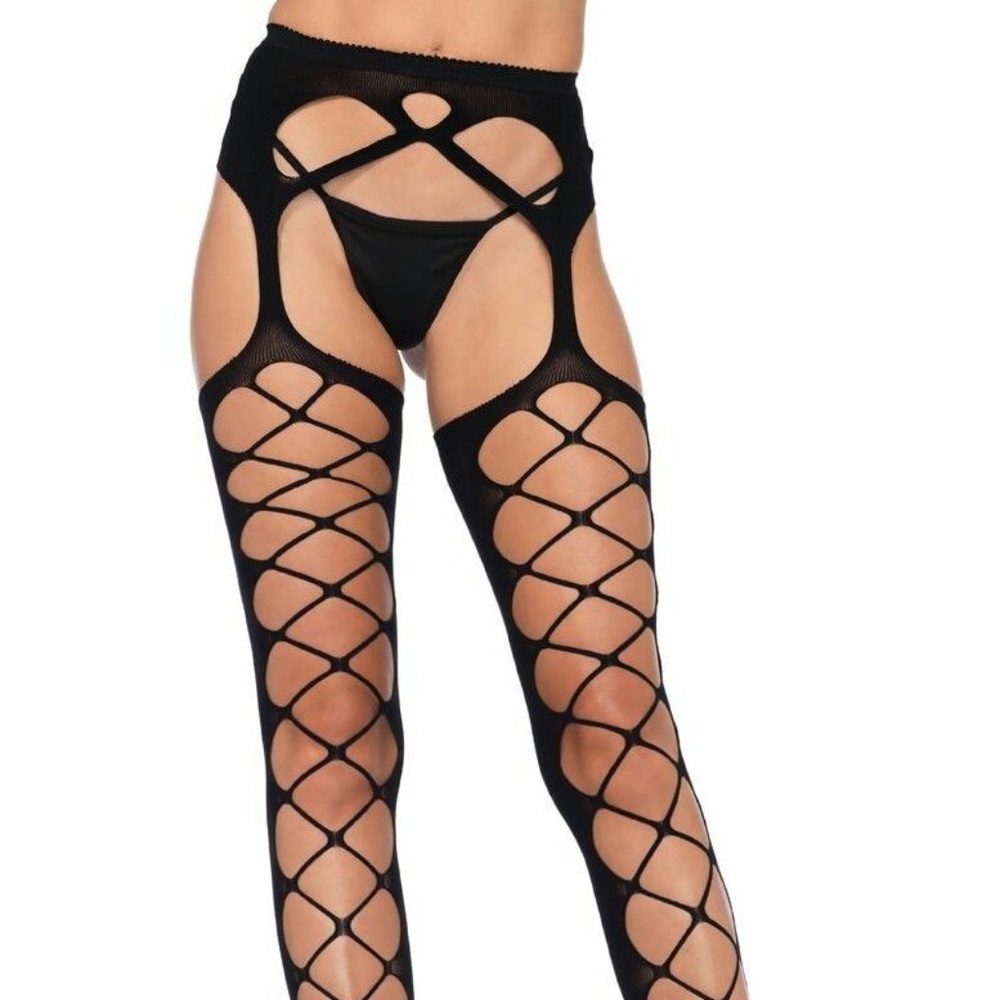 Leg Avenue Black Diamond Net Opaque Stockings